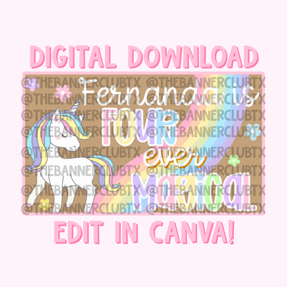 Four Ever Magical Unicorn Banner Template | Digital File