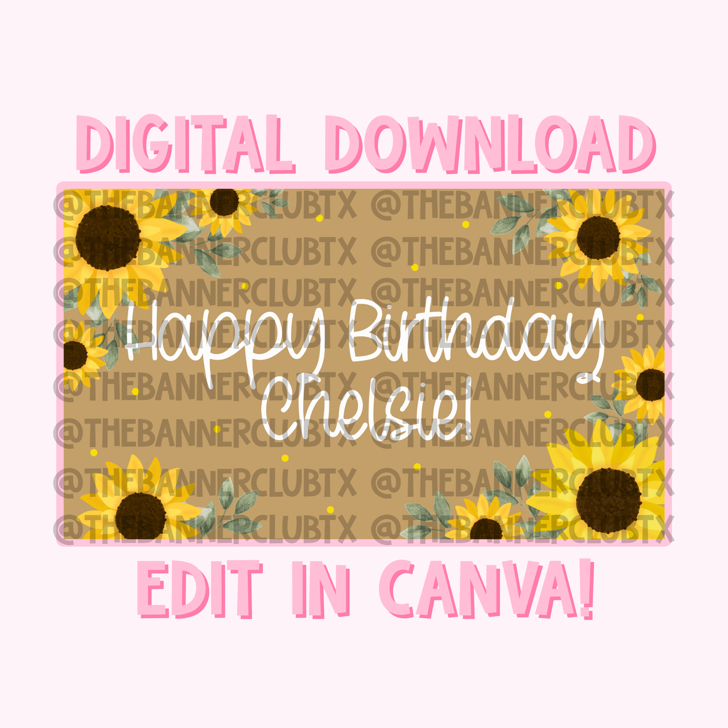Sunflower Birthday Banner Template | Digital File