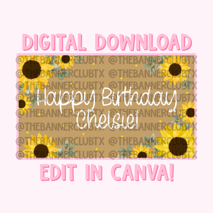 Sunflower Birthday Banner Template | Digital File