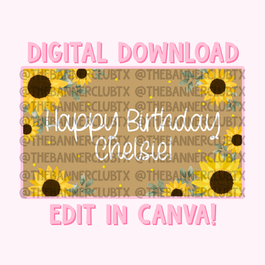 Sunflower Birthday Banner Template | Digital File