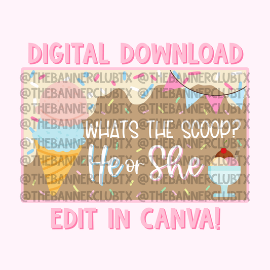 What’s the Scoop Gender Reveal Banner Template | Digital File