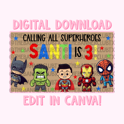 Superheroes Banner Template | Digital File