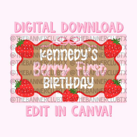 Berry First Birthday Banner Template | Digital File