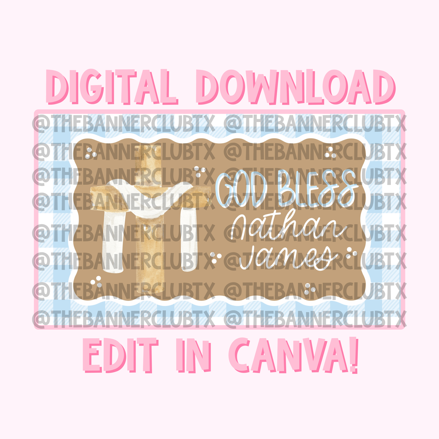 Gingham Baptism Banner Template | Digital File