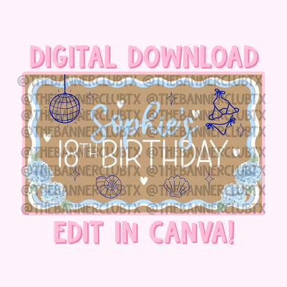 Beach Birthday Banner Template | Digital File
