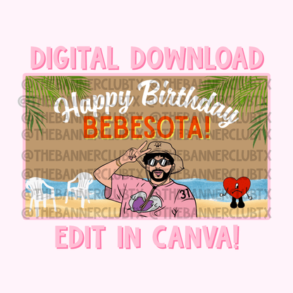 Bad Bunny Birthday Banner Template | Digital File