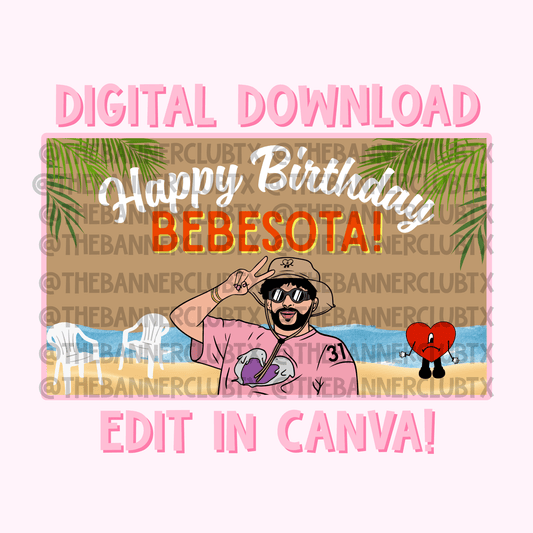 Bad Bunny Birthday Banner Template | Digital File