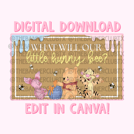 Little Hunny Bee Gender Reveal Banner Template | Digital File