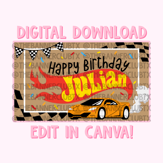 Wheels Birthday Banner Template | Digital File