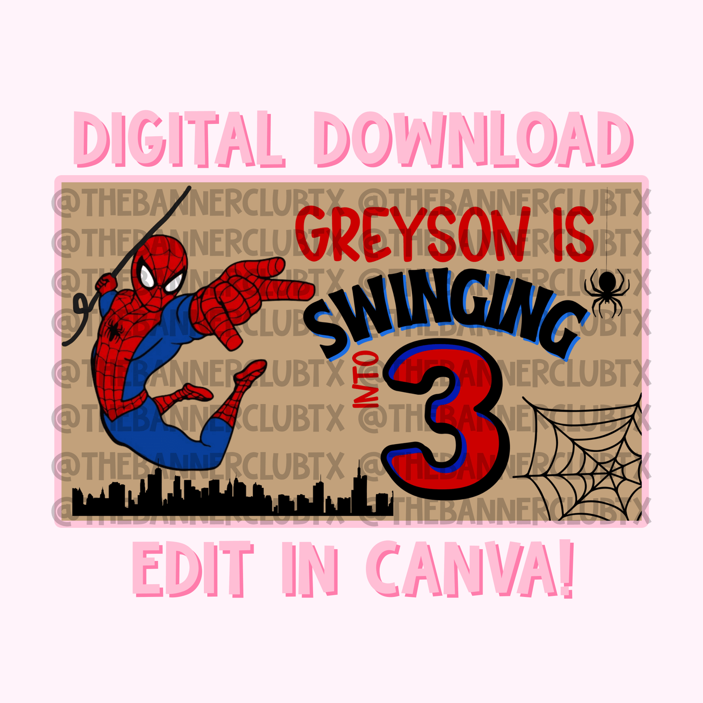 Spider Swinging Into Banner Template | Digital File