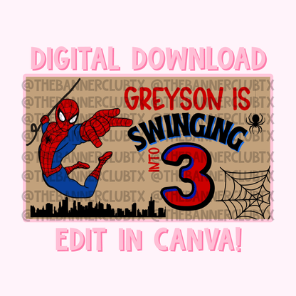 Spider Swinging Into Banner Template | Digital File