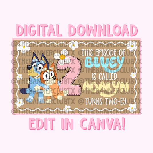 Blue Dog & Daisies Banner Template | Digital File